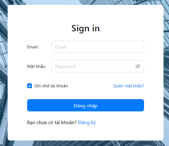 Màn hình đăng nhập Event Registration