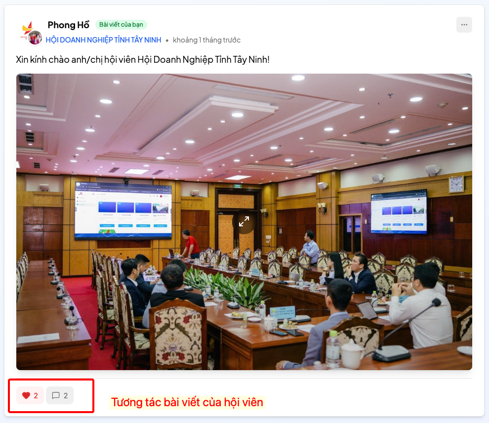 Bài viết trong nhóm có lượt thích và bình luận của hội viên